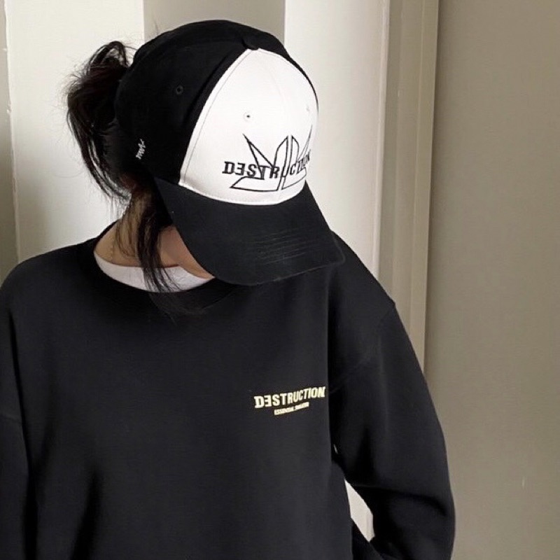 Nón kết, mũ lưỡi trai local brand Destruction thêu logo màu trắng đen