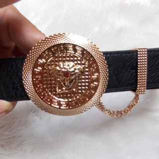 Thắt lưng nữ MINA đai da bò phối chun dây đen mặt vàng xích mặc đầm váy sang trọng MN10