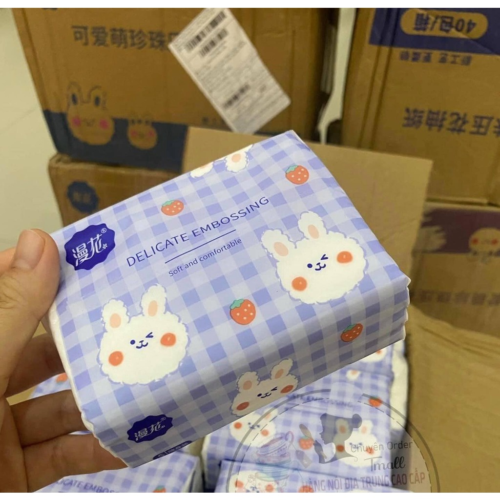 THÙNG 40 bịch giấy ăn hình thỏ xinh xắn siêu dai, siêu mềm mịn - Nội địa trung LOẠI I