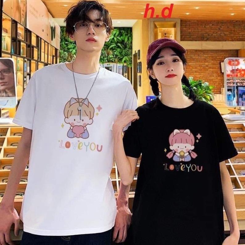 set 2 Áo đôi tay lỡ unisex nam nữ Love you cute HĐ(2chiếc)