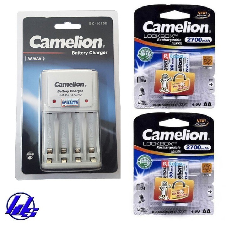 Combo bộ sạc pin AA, AAA Camelion BC-1010B kèm 4 pin sạc AA 2700mAh Lockbox