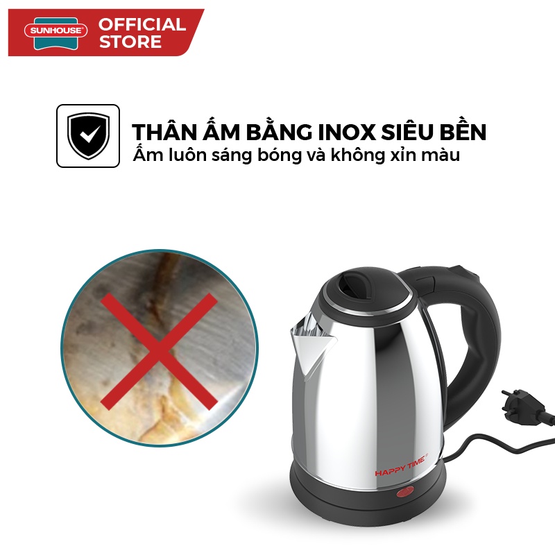 Ấm Siêu Tốc Inox SUNHOUSE HAPPY TIME HTD1055 (1.5L) - Hàng Chính Hãng