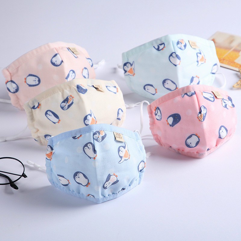 Khẩu trang xô cho bé 3D vải xô 4 lớp kháng khuẩn chống bụi, có nút chỉnh quai đeo