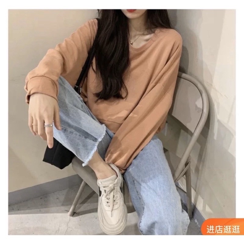 Áo croptop nữ, Áo nỉ sweater dài tay nữ form rộng chất da cá ulzzang