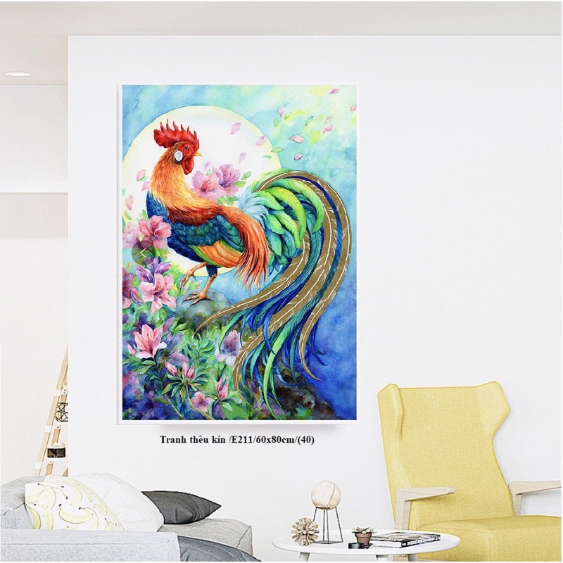 Tranh Thêu Chữ Thập Thêu Kín Con Gà Chống E211(60*80)