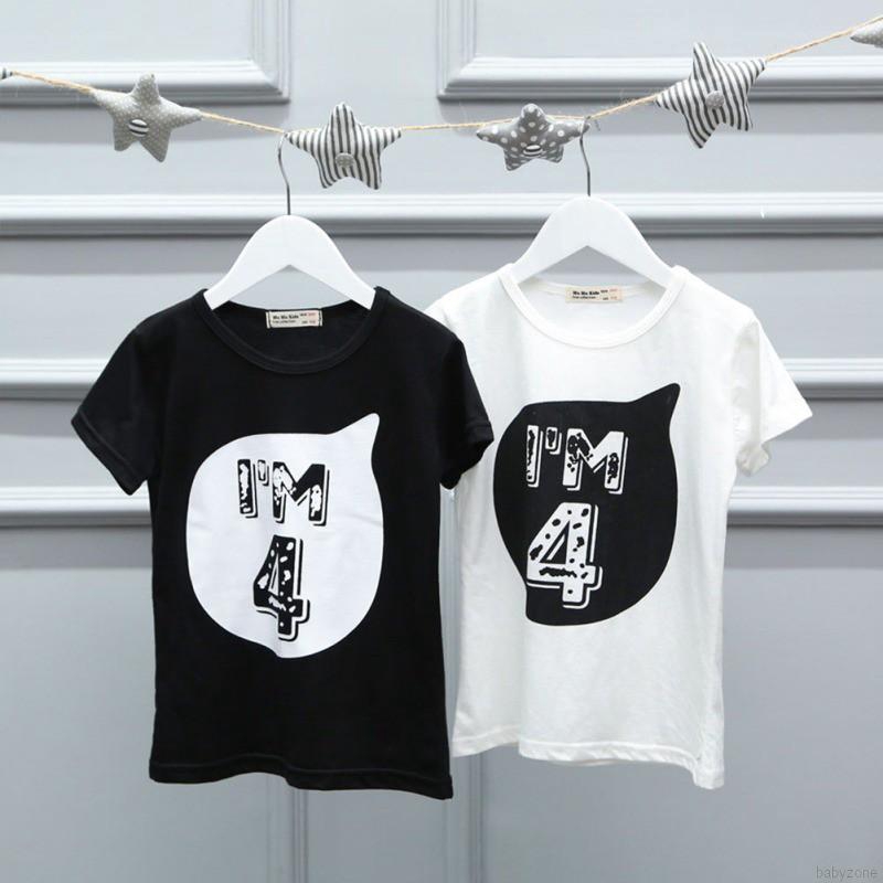 Áo thun màu trắng / đen in số cho bé