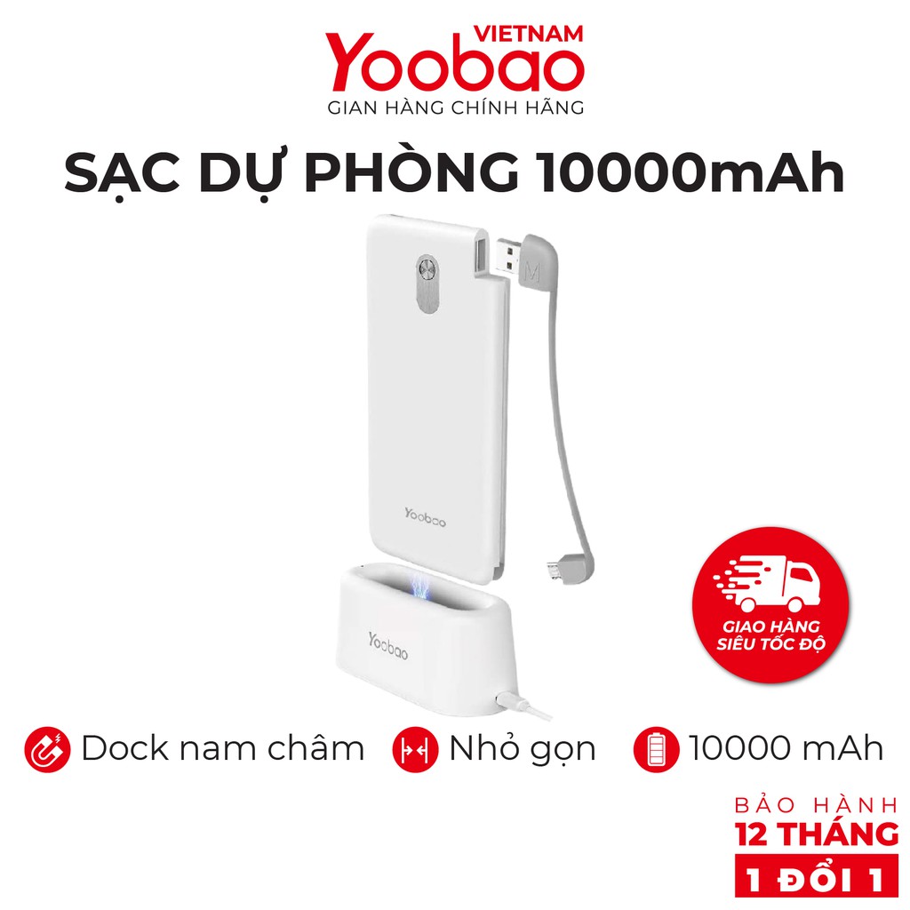 Sạc dự phòng 10000mAh Yoobao S10K Kèm dock sạc nam châm không dây Siêu mỏng - Hàng chính hãng Bảo hành 12 tháng 1 đổi 1