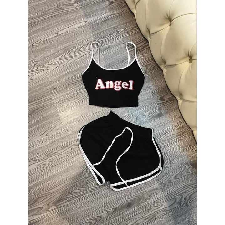 SIÊU PHẨM Đồ bộ nữ 2 dây angel mặc nhà đi ngủ chất vải thun cao cấp thoáng mát dễ thương ,Set Áo Croptop Quần Đùi SL