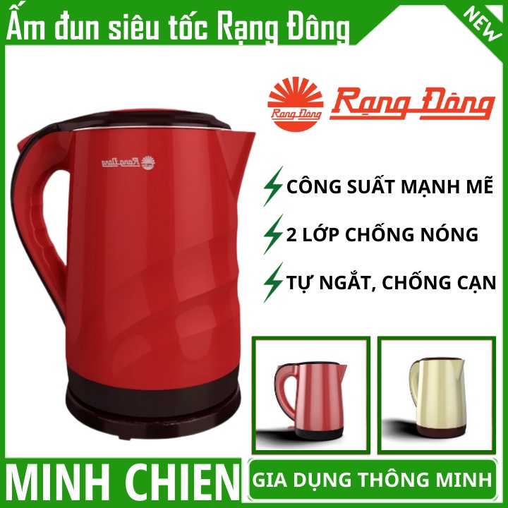 Ấm siêu tốc 2 lớp Inox Rạng Đông 1.8L RD-AST17.P2 Thời Thượng - Cách nhiệt - Chống bỏng - Sôi Nhanh - Bảo hành 12 tháng