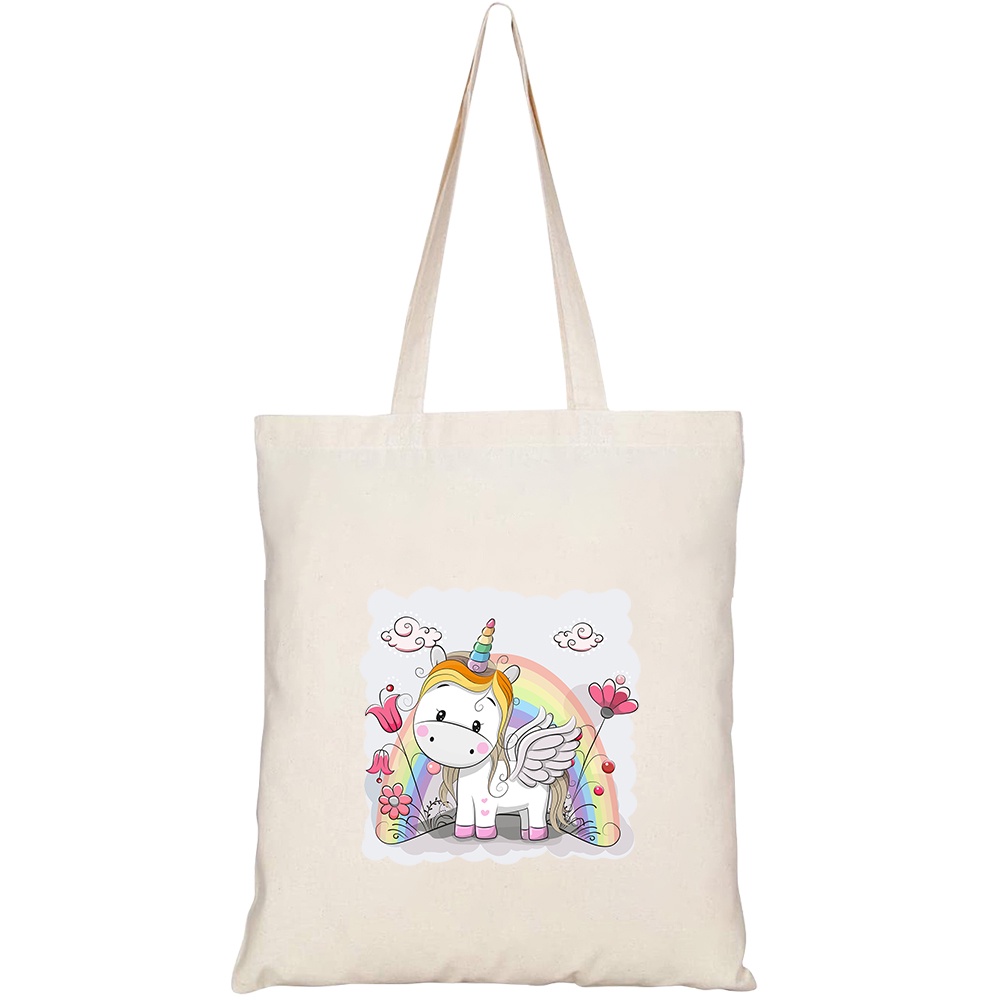 Túi vải tote canvas HTFashion in hình cute cartoon unicorn rainbow on HT533