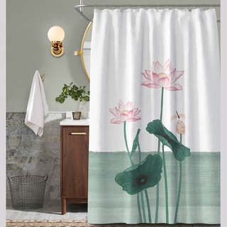 Rèm nhà tắm vải polyester dày dặn in hình hoa sen chống nước