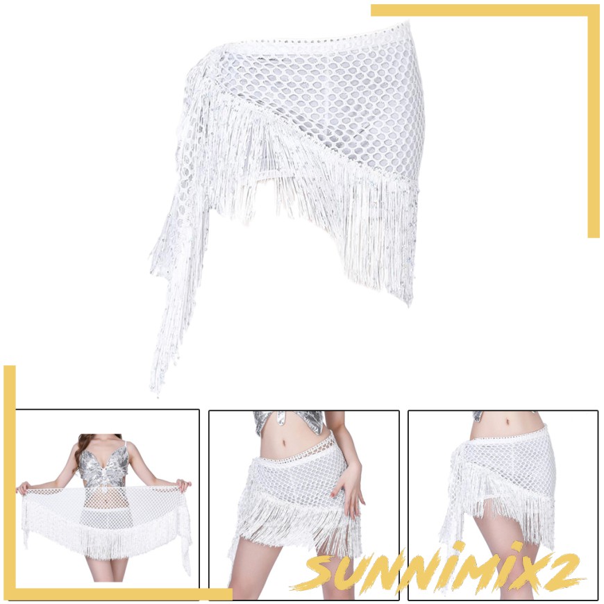 Set 2 Khăn Choàng Tua Rua Đính Kim Sa Lấp Lánh Dùng Múa Bụng Dành Cho Nữ