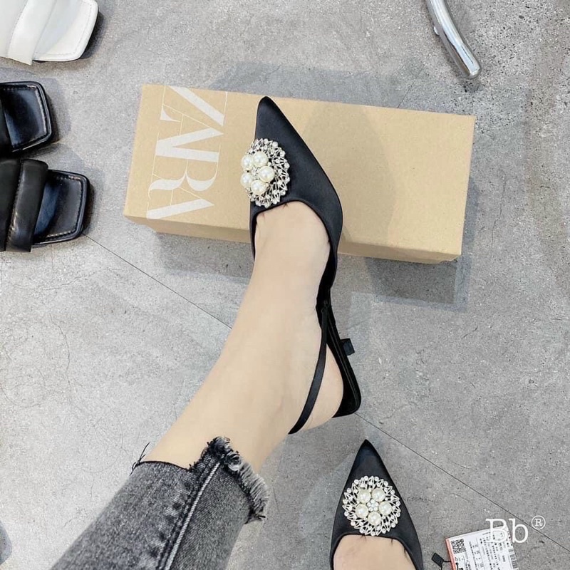 Giày cao gót nữ da lụa đá tròn 3p cao cấp G70