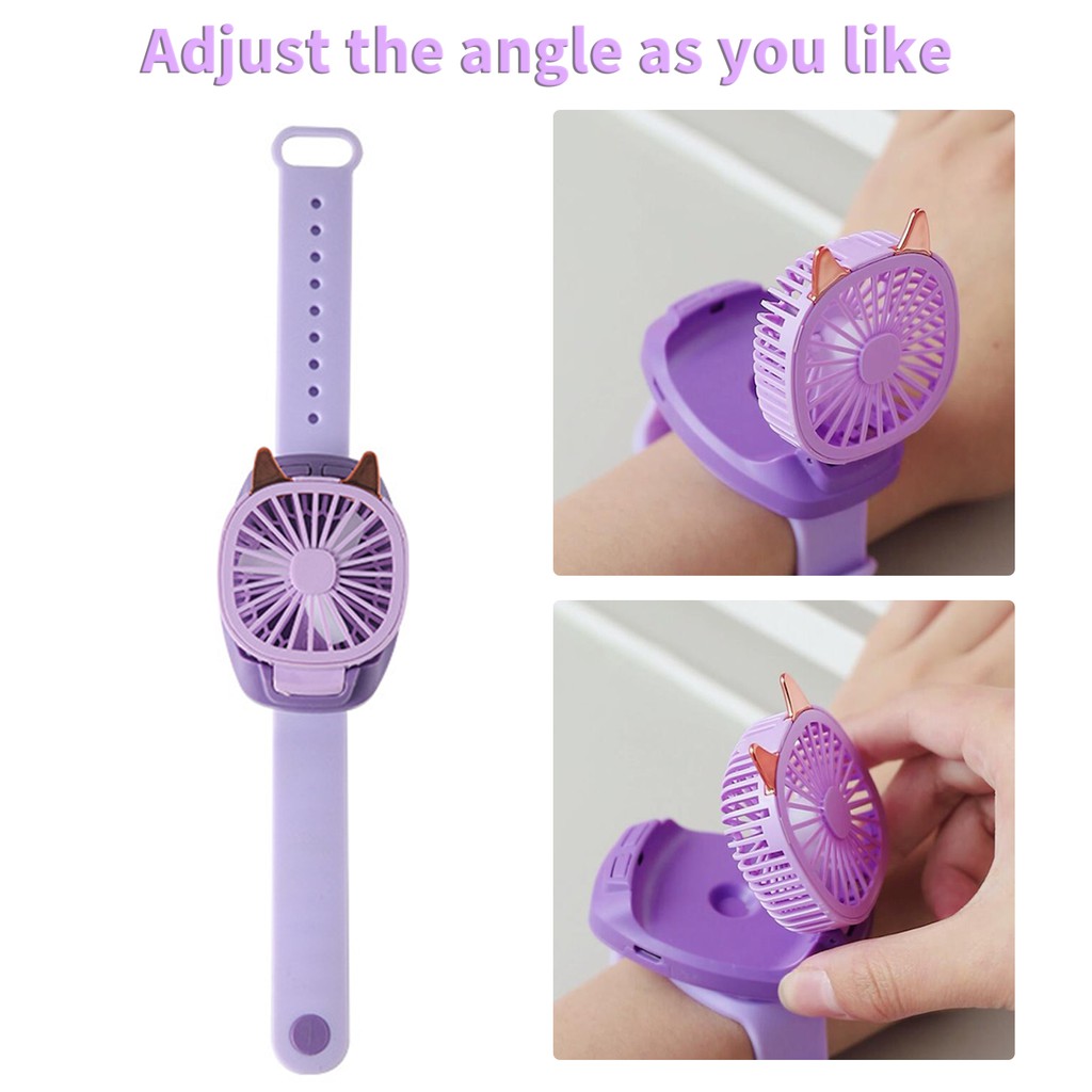 Portable Fan Mini Fan Portable Watch Fan with Comfortable Wrist Strap Colorful LED Light Three-speed USB Charging