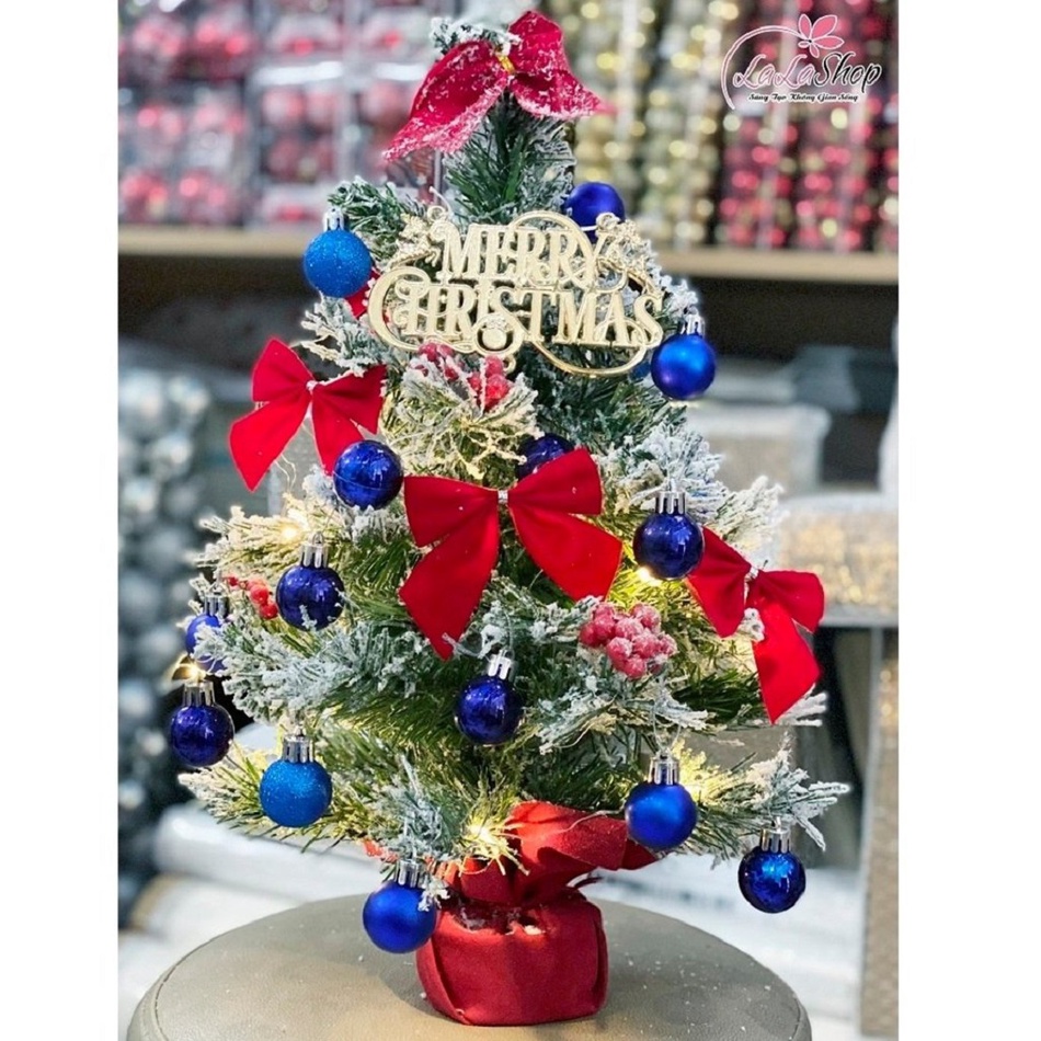 [HỎA TỐC] Cây thông mini trang trí noel Lala phủ tuyết có trang trí kèm đèn led siêu đẹp loại nhỏ 38cm-60cm để bàn