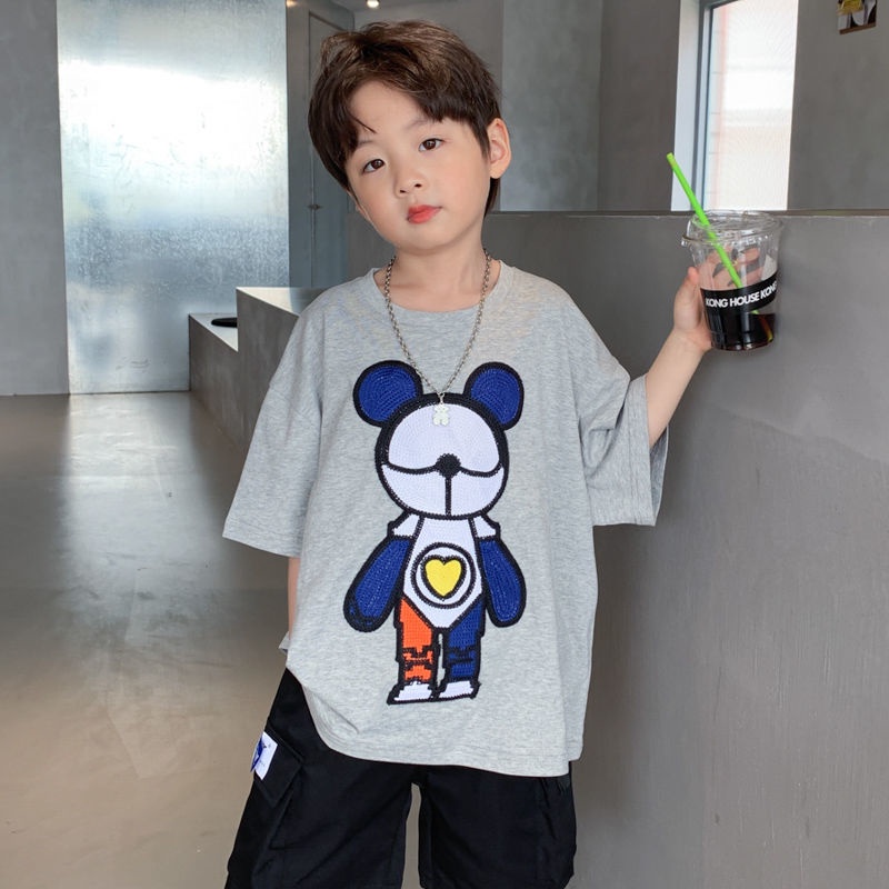 Áo Thun Cotton Ngắn Tay In Hình Gấu Máy Móc Thời Trang Mùa Hè Mới Cho Bé Trai