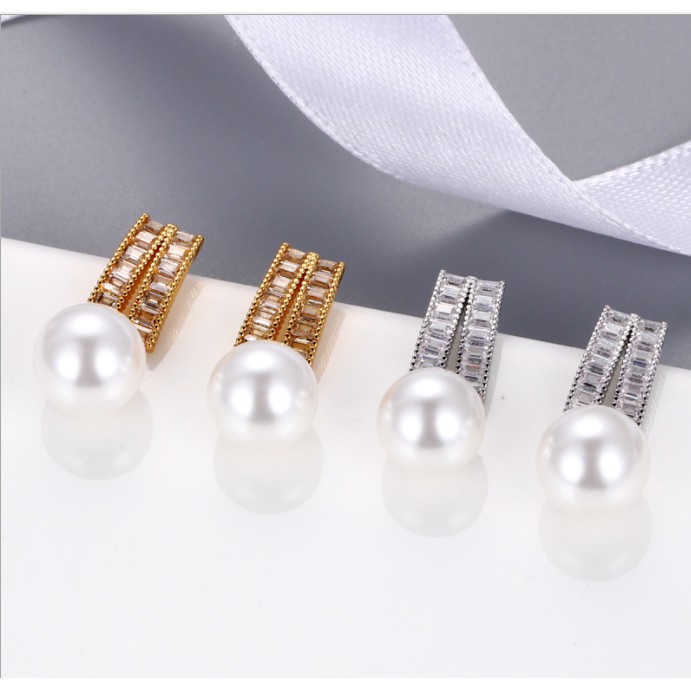 Bông Tai Bạc S925 Đính Hạt Rơi - Ngọc Trai Trường Thịnh