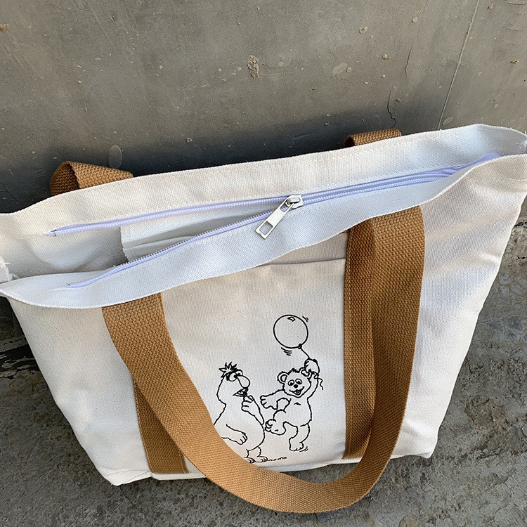 Túi tote vải canvas siêu dày quai nâu liền dài chắc chắn
