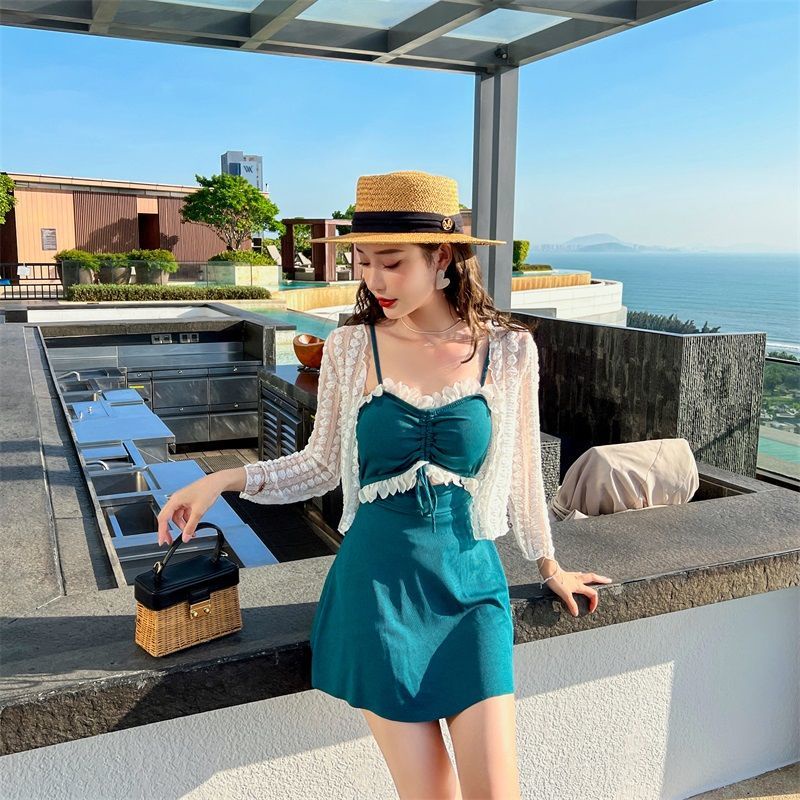 Bộ Đồ Bơi Hai Mảnh Lưng Cao Dáng Ôm Che Phủ Quần Áo Chống Nắng Thời Trang Xuân Hè Cho Nữ