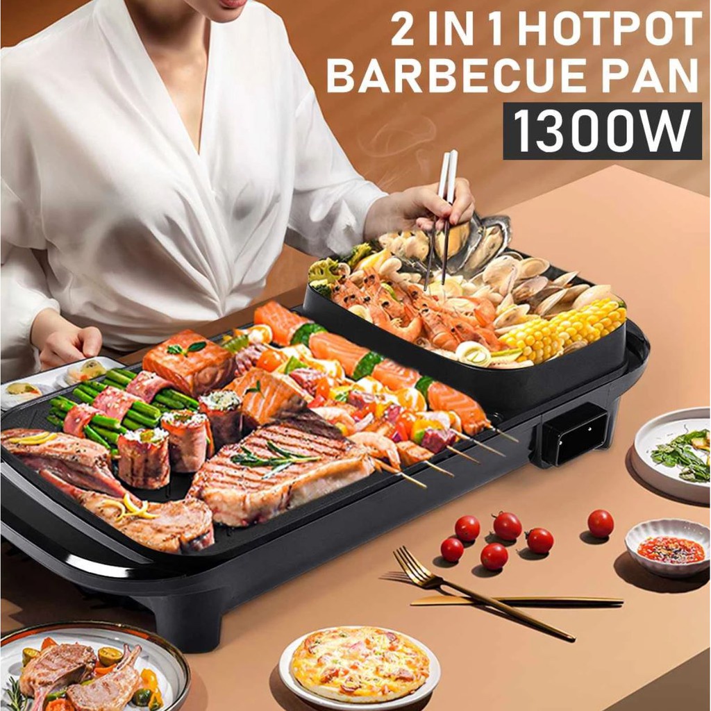 Bếp Nướng Lẩu 2 Ngăn ⚡ ĐA NĂNG ⚡ Nồi lẩu nướng điện 2 trong 1 tiết kiệm điện năng