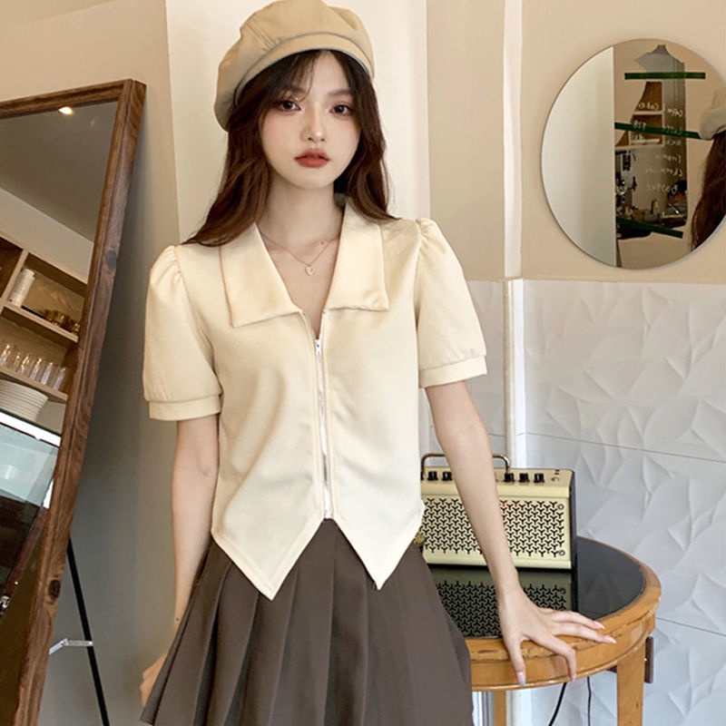 Áo Thun Tay Ngắn Dáng Ôm Có Khóa Kéo Thời Trang Mùa Hè Mới Dễ Phối Đồ Cho Nữ