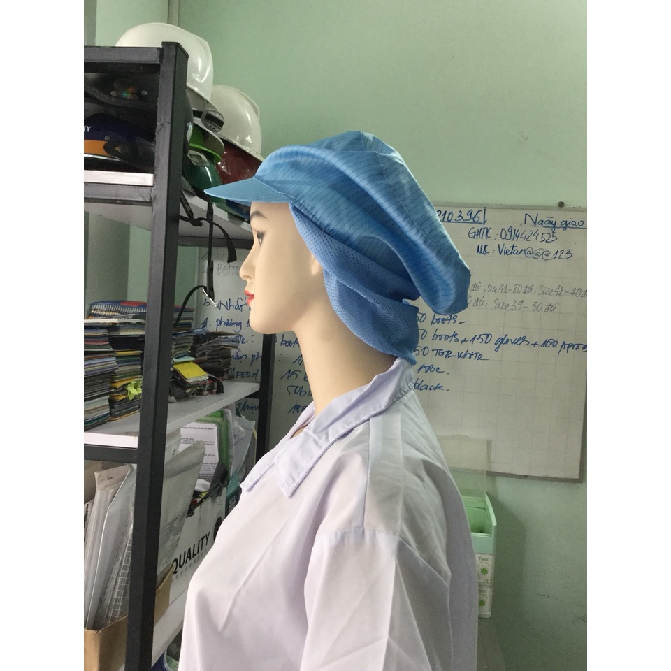 Nón Kết Phòng Sạch có búi tóc màu xanh