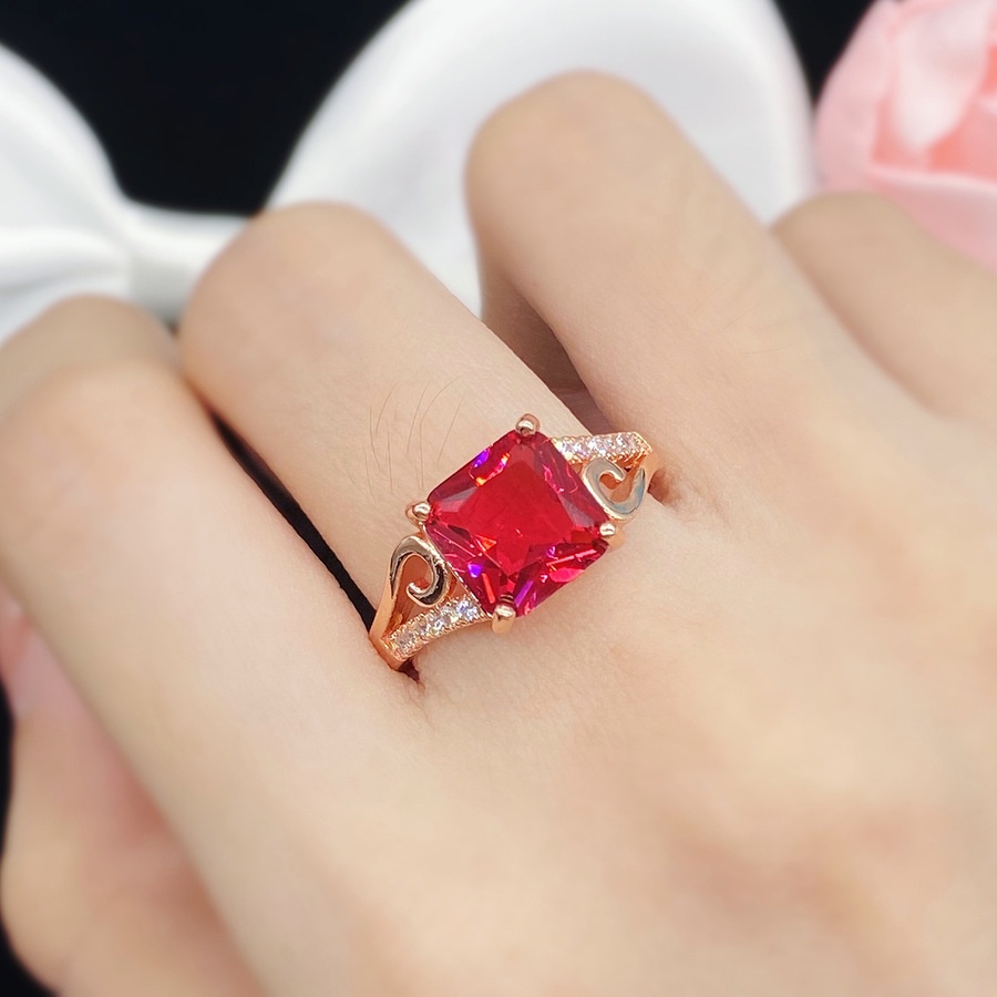 Nhẫn Mạ Bạc S925 Đính Đá Zircon Đỏ Xanh Lá Và Vàng Hồng Thời Trang Cho Nữ