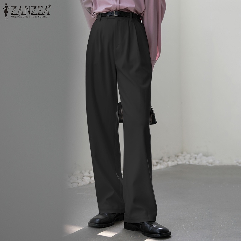 Quần dài ống rộng ZANZEA màu trơn thời trang cá tính cho nữ
