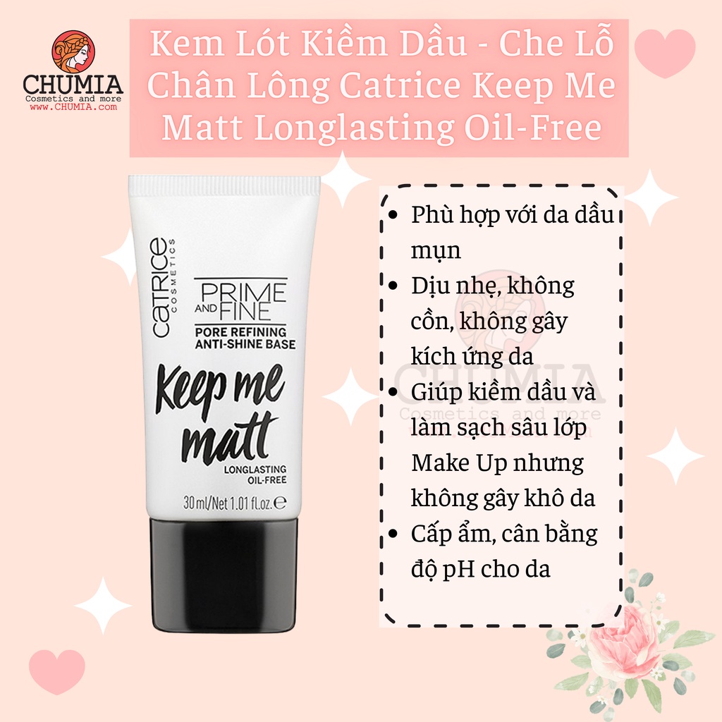 Kem lót kiềm dầu CATRICE keep me matt longlasting oil-free (màu trắng) 30ml - chumia