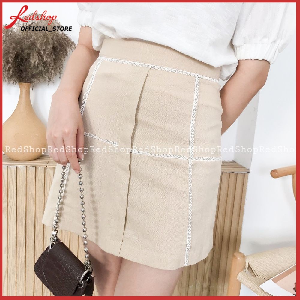 Chân Váy Linen Phối Ren Dáng Ngắn Màu Be REDSHOP