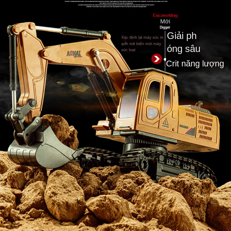❡☄☊Máy xúc đồ chơi ô tô cậu bé mô hình điện móc sạc không dây máy móc thiết bị kỹ thuật của trẻ em xe hợp kim điều khiển