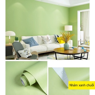 Giấy dán tường xanh lá nõn chuối trơn 1 màu, sẵn keo