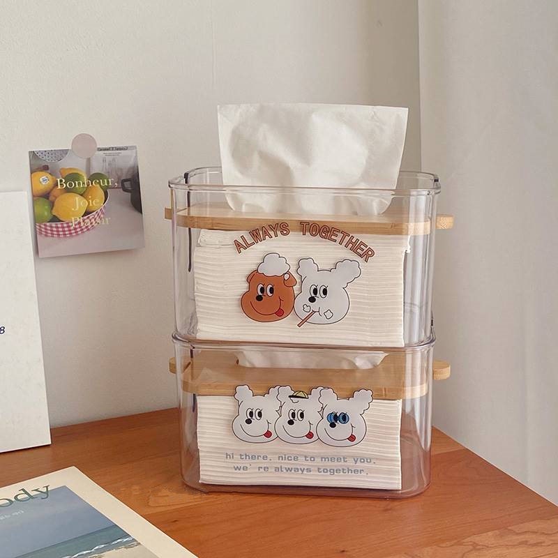 Hộp đựng khăn giấy bằng gỗ phối màu trong suốt