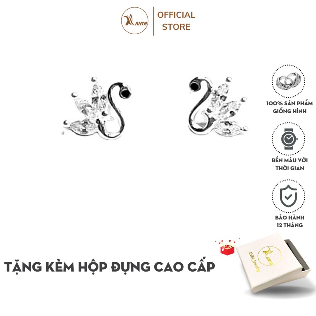 Bông tai bạc kiểu dáng thiết kế hình thiên nga đính đá sang trong phong cách Hàn Quốc ANTA Jewelry - ATJ9007