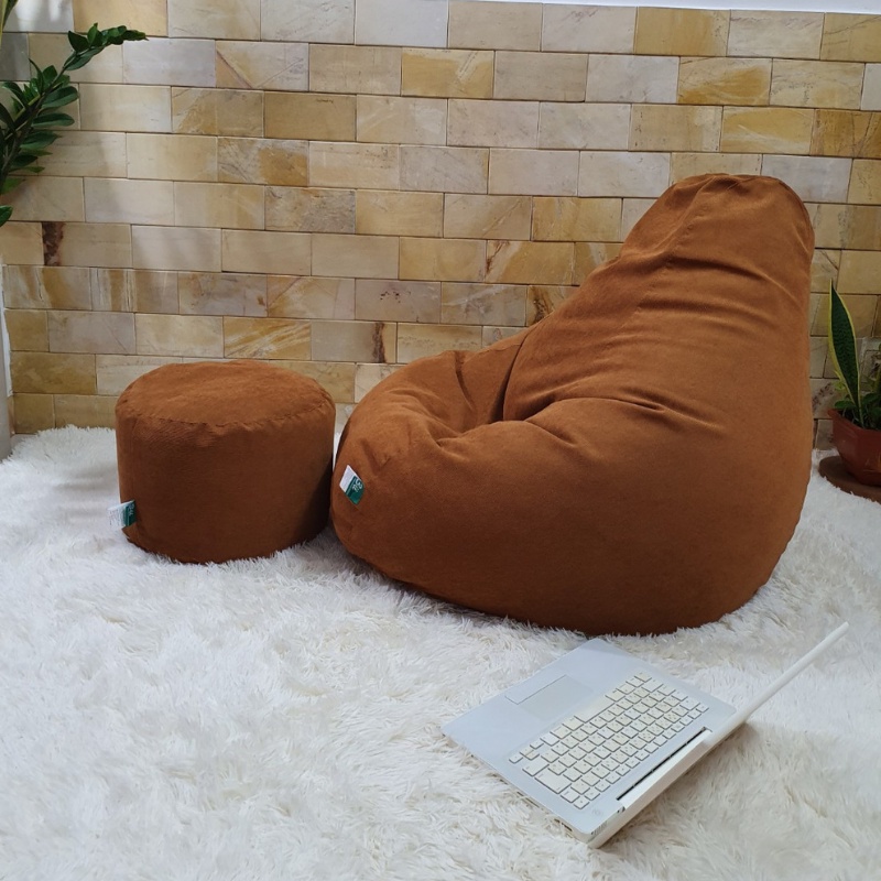 Vỏ Ghế Lười Hạt Xốp 3ii Home Hình Trái Lê Màu Nâu Size XL120x130cm L100x120cm M 80x100cm Chất Liệu Vải Nhung Gân Cao Cấp