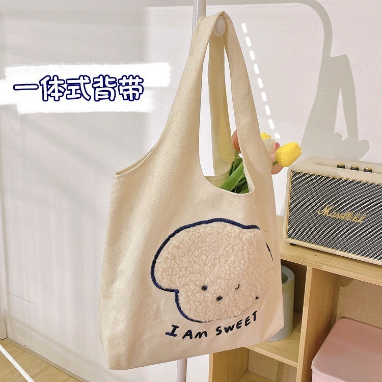 Túi đeo dưới cánh tay Vải Canvas Phối Lông Họa Tiết Hoạt Hình Đơn Giản Dễ Phối Đồ Cho Nữ