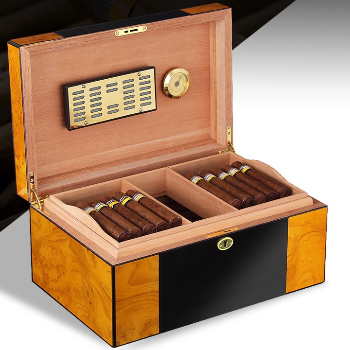 Tủ bảo quản xì gà, tủ cigar gỗ tuyết tùng thiết kế cao cấp, bọc da cao cấp