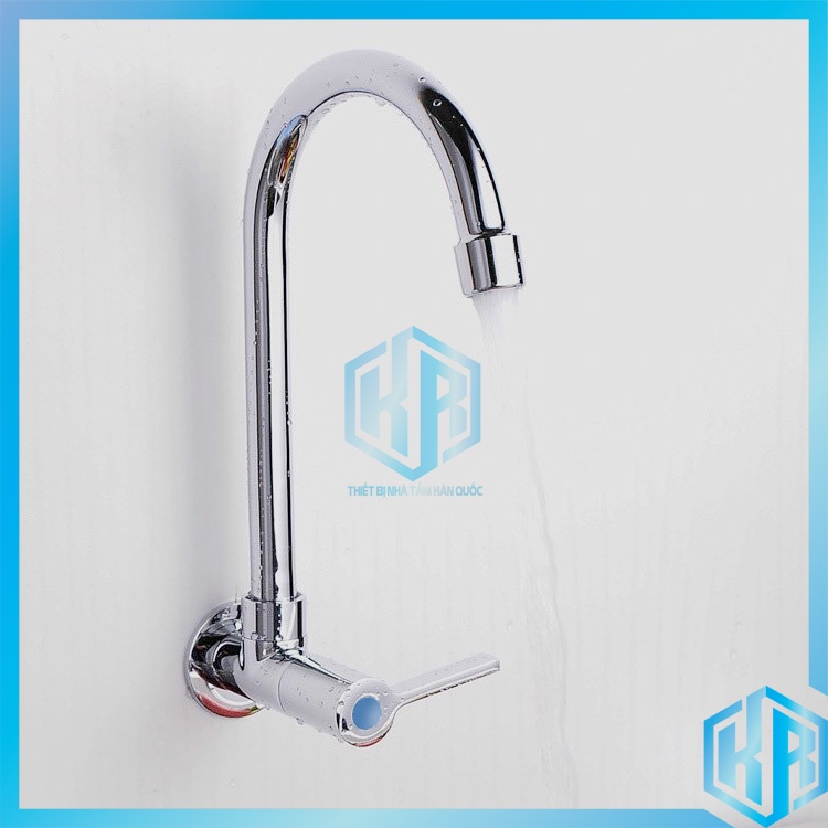 Vòi rửa chén bát lạnh gắn tường thân cứng inox 304 mạ màu bạc cao cấp