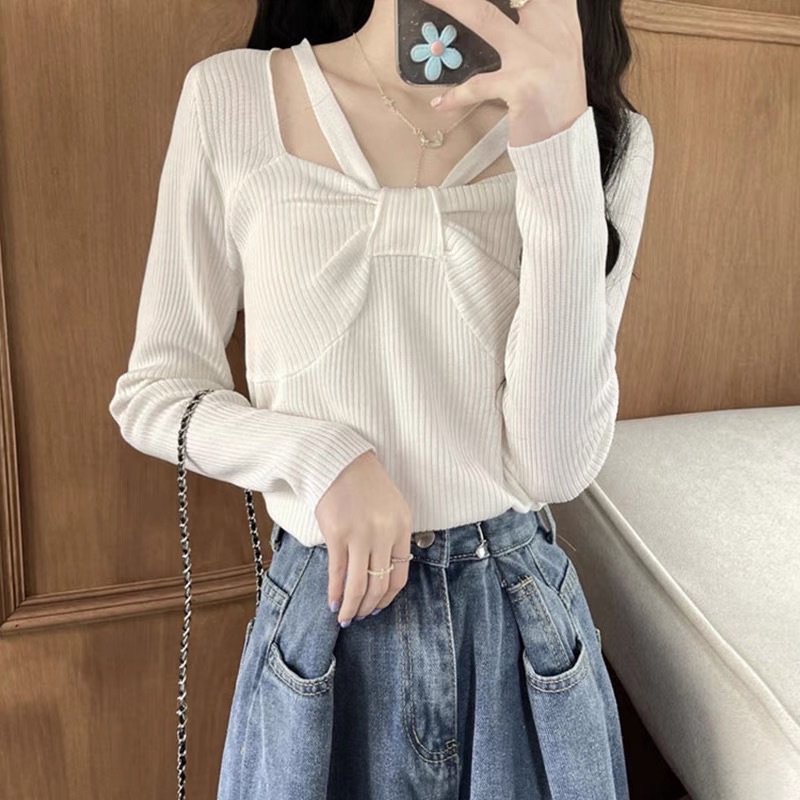 áo len dệt kim nơ ngực (56310#)