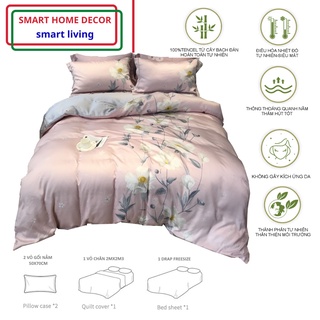 Bộ chăn ga gối lụa 100%Tencel 60s Phiên bản in 2 mặt cao cấp, siêu mềm mát mịn