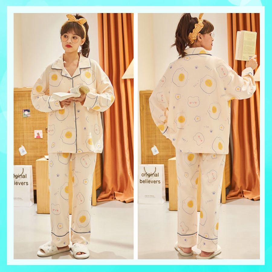 Đồ ngủ nữ pijama mặc nhà tiểu thư tay dài bigsize cao cấp họa tiết dễ thương chất thô hàn mềm mại PJMDAII04