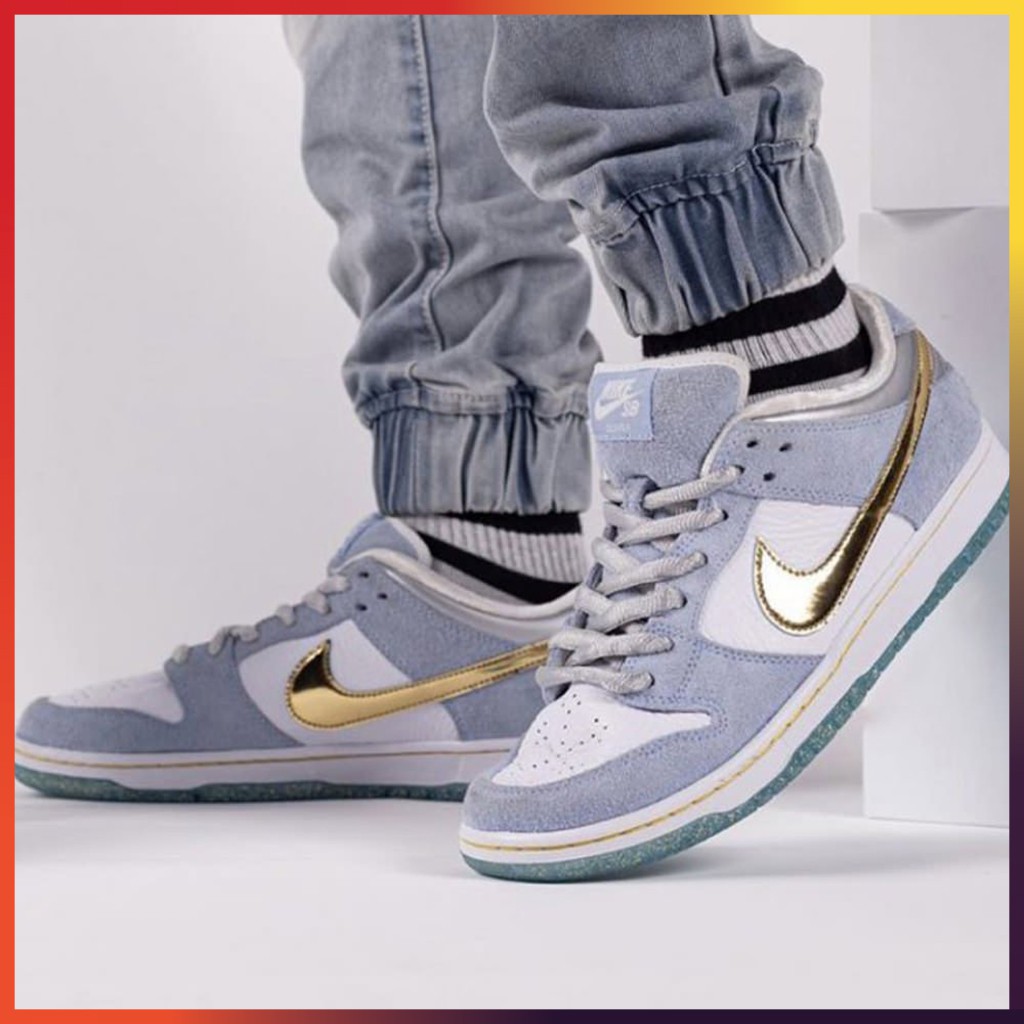 Giày Sneaker Nam Nữ - Giày Nike SB Dunk Low Cổ Thấp Xanh Đế Kim Tuyến Full Box Bill