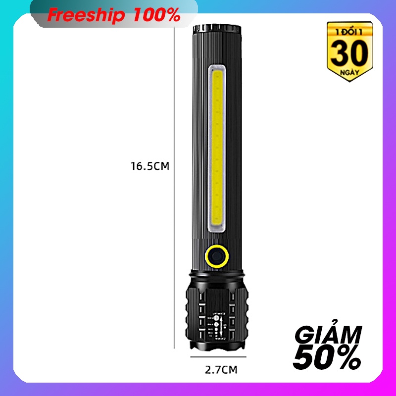 Đèn pin siêu sáng chuẩn bóng P50 - size 2,7 x 16,5 cm - full hộp như hình - có video sản phẩm