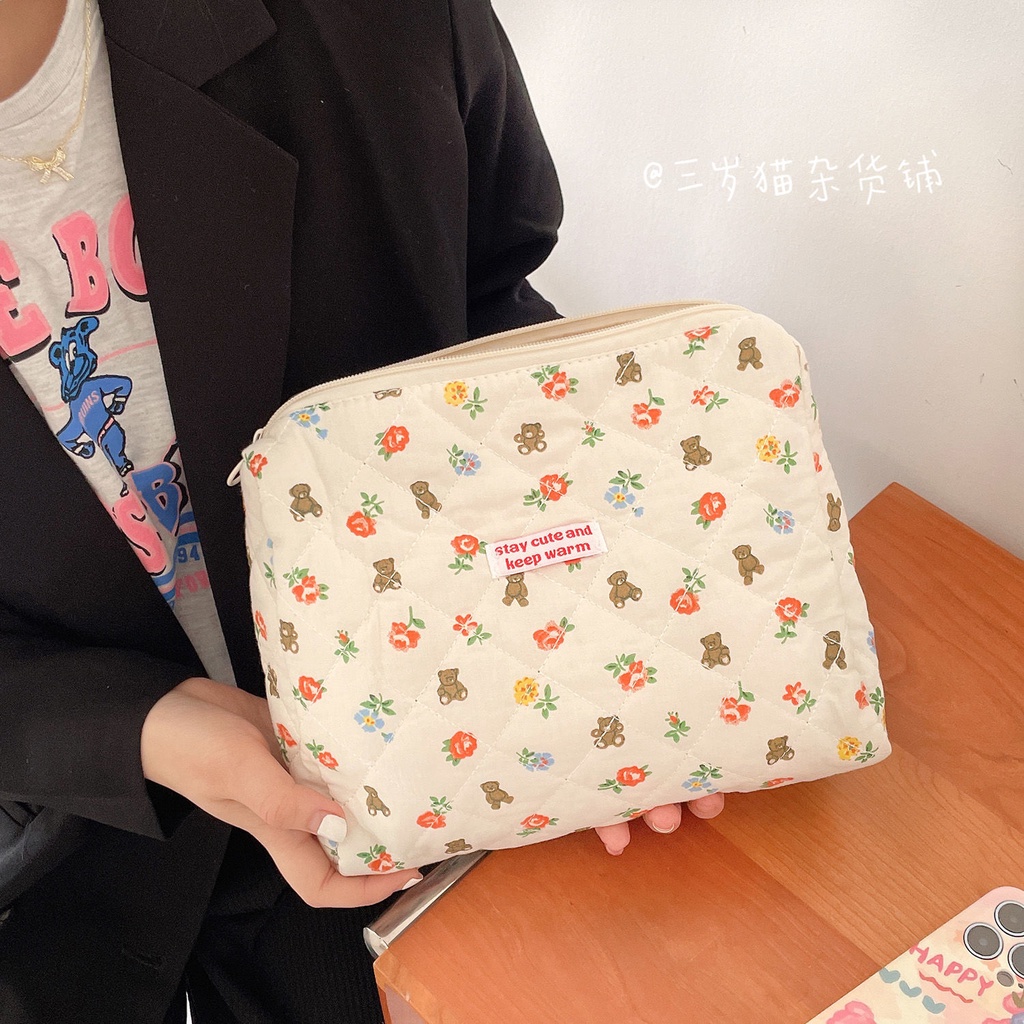 Túi Mỹ Phẩm Học Sinh. Mèo Ba Tuổi | Túi Vải Đựng Mỹ Phẩm Cỡ Lớn Họa Tiết Gấu Dễ Thương