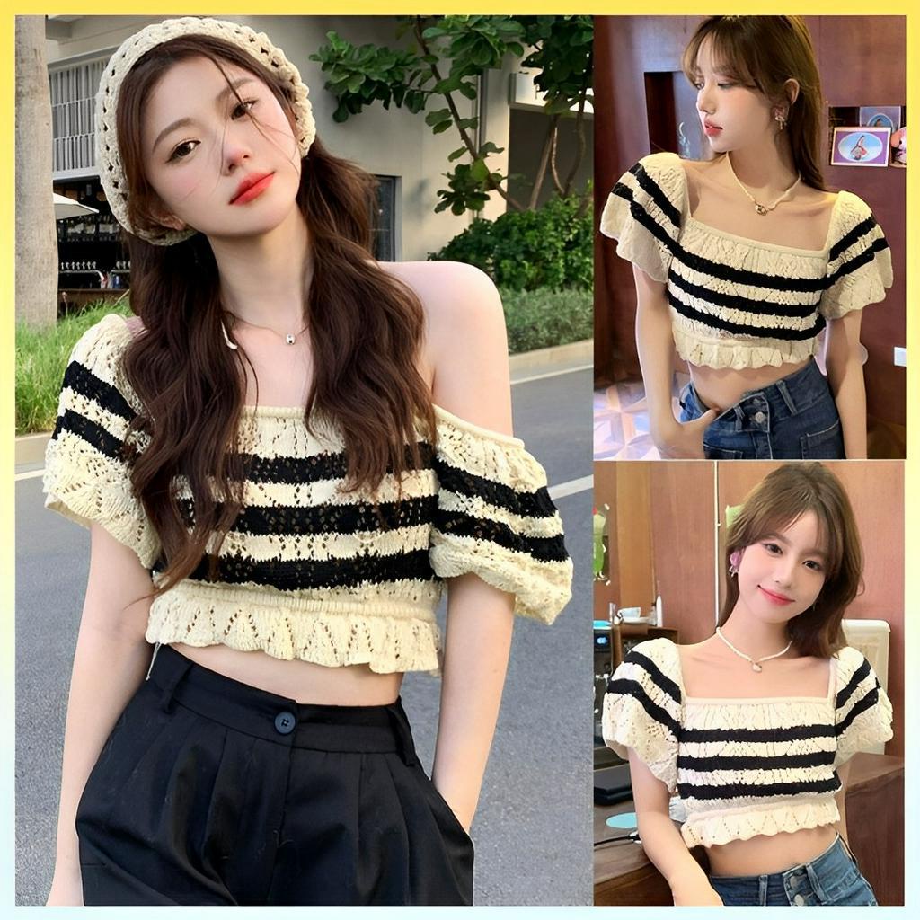 [L2M] Áo len nữ Montoghi REN CÁNH TIÊN mặc 2 KIỂU dáng ngắn dễ thương