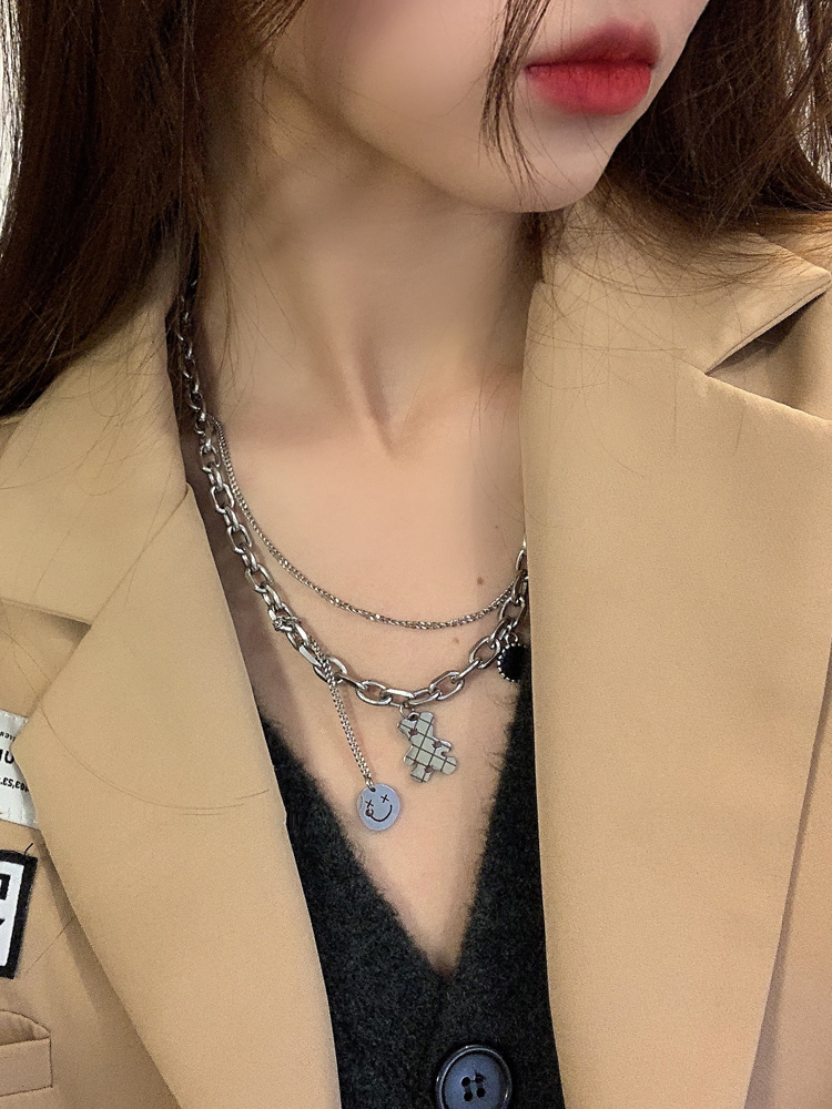 vòng cổ Hai Lớp Mặt Hình Gấu Dễ Thương Phong Cách Hip Hop