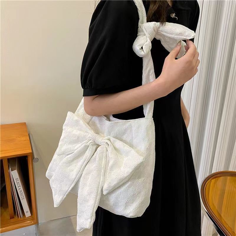 Túi Đeo Chéo Vai Bằng Vải Canvas Cỡ Lớn Đính Nơ Thời Trang Mùa Hè Dành Cho Nữ