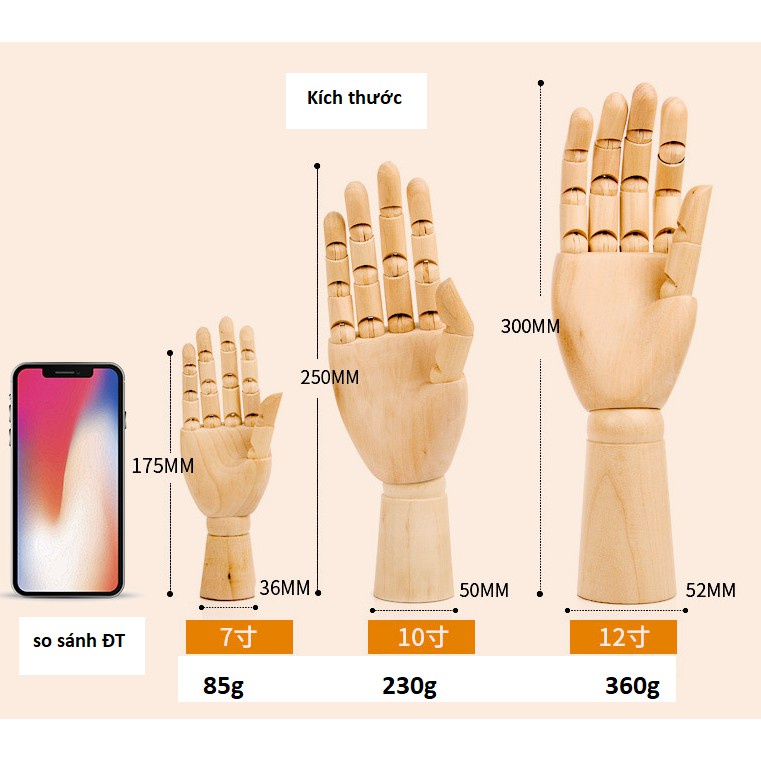 Bàn tay gỗ mô hình mỹ thuật, thiết kế, hội họa - Artists Wooden Hand