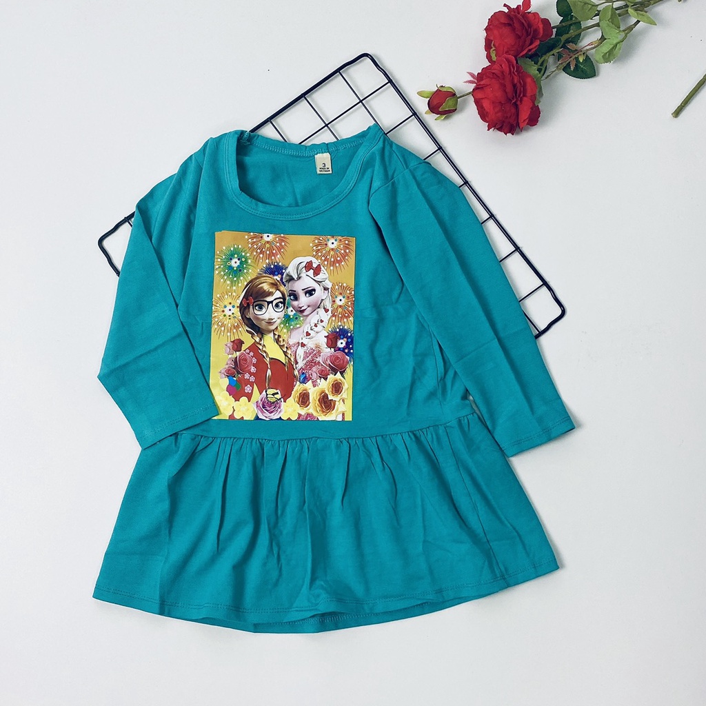 Đầm elsa bé gái dài tay cotton thấm hút mồ hôi tốt 12-28kg J331