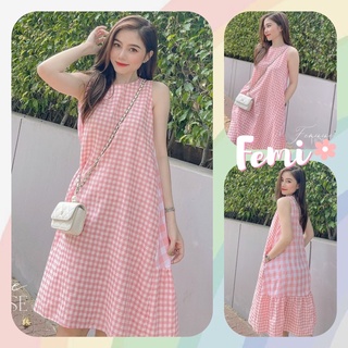 Đầm Kẻ Caro Cách Điệu, đầm phom suông mặc hè du lịch đi chơi